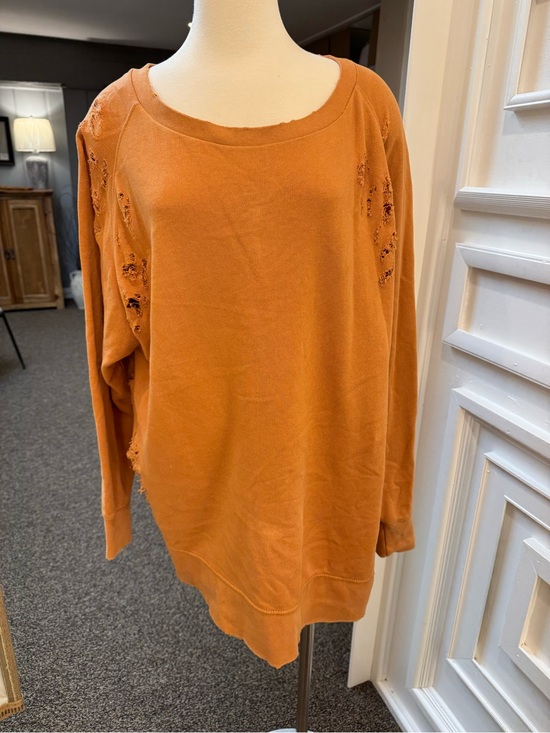 Free People Tops - Free People Women's Distressed Long-Sleeve Sweatshirt - Orange
